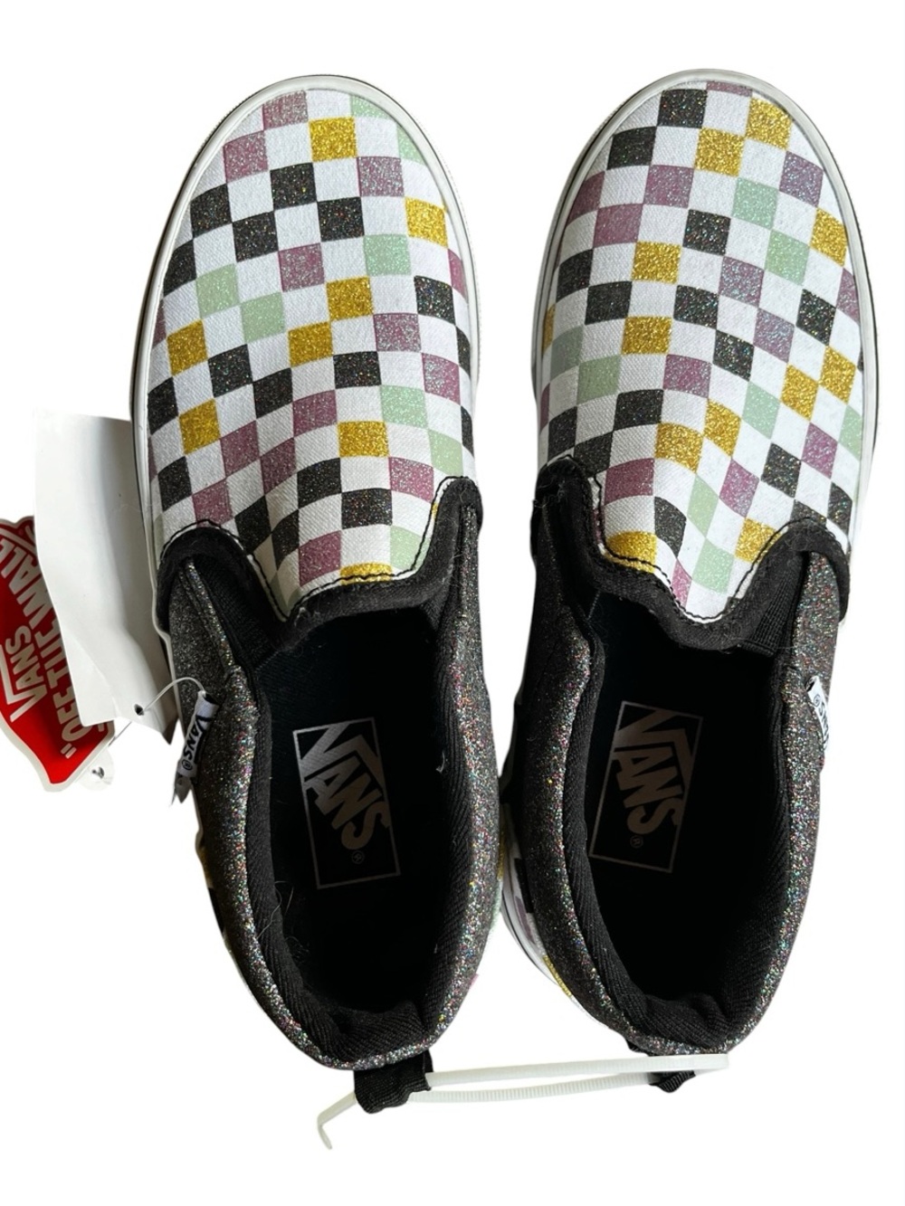 US Missy 2 Vans Kids' Classic Slip-On Checkerboard Glitter Sneakers - Multicolor